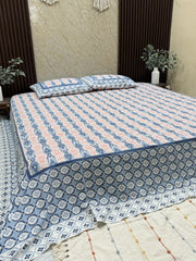 Blue & Coral Paisley Cotton Bedsheet Set - The Comfy Dreams