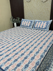 Blue & Coral Paisley Cotton Bedsheet Set - The Comfy Dreams