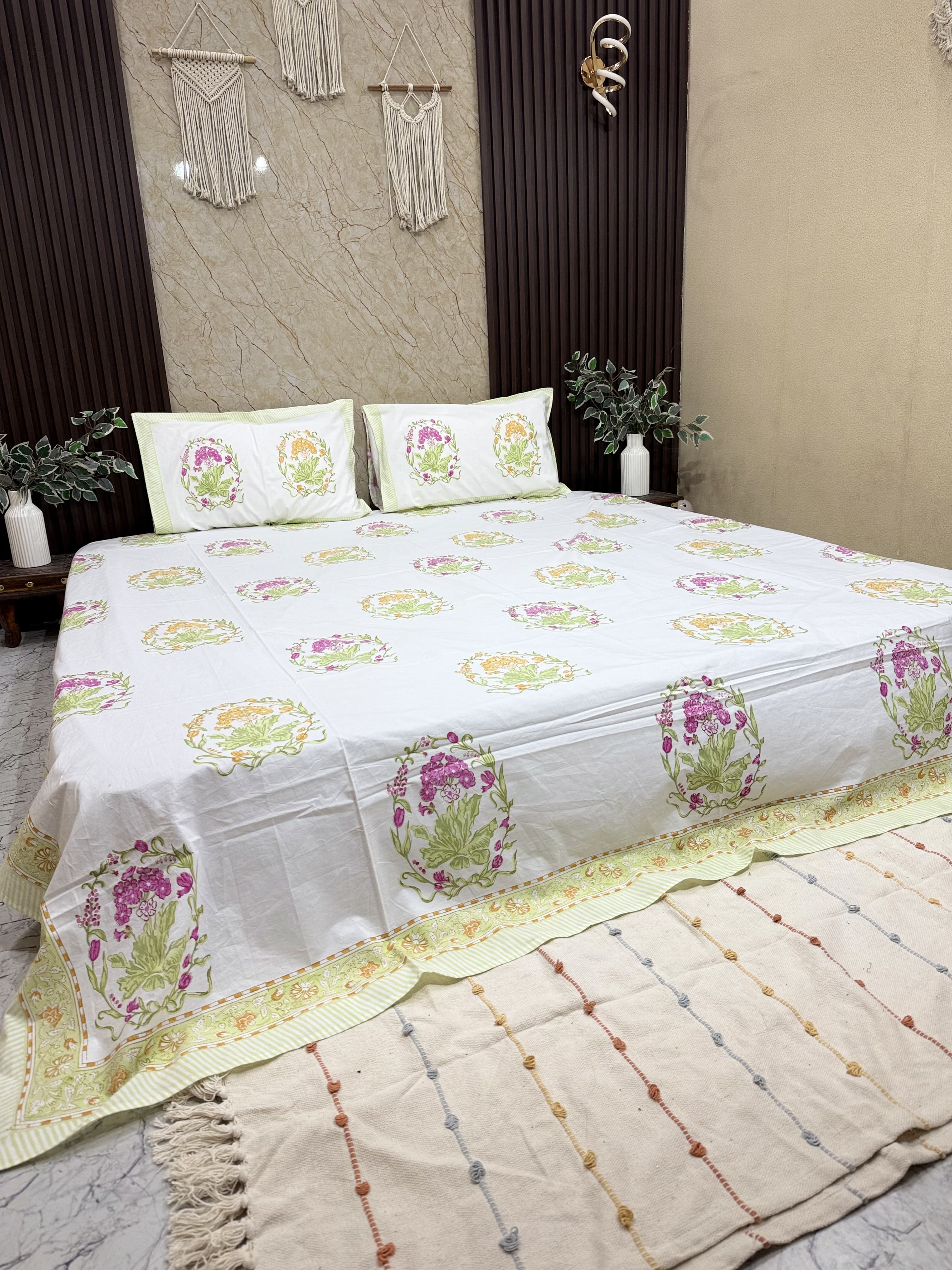 Blossom Harmony Premium Hand Block Bedsheet - The Comfy Dreams