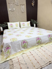 Blossom Harmony Premium Hand Block Bedsheet - The Comfy Dreams