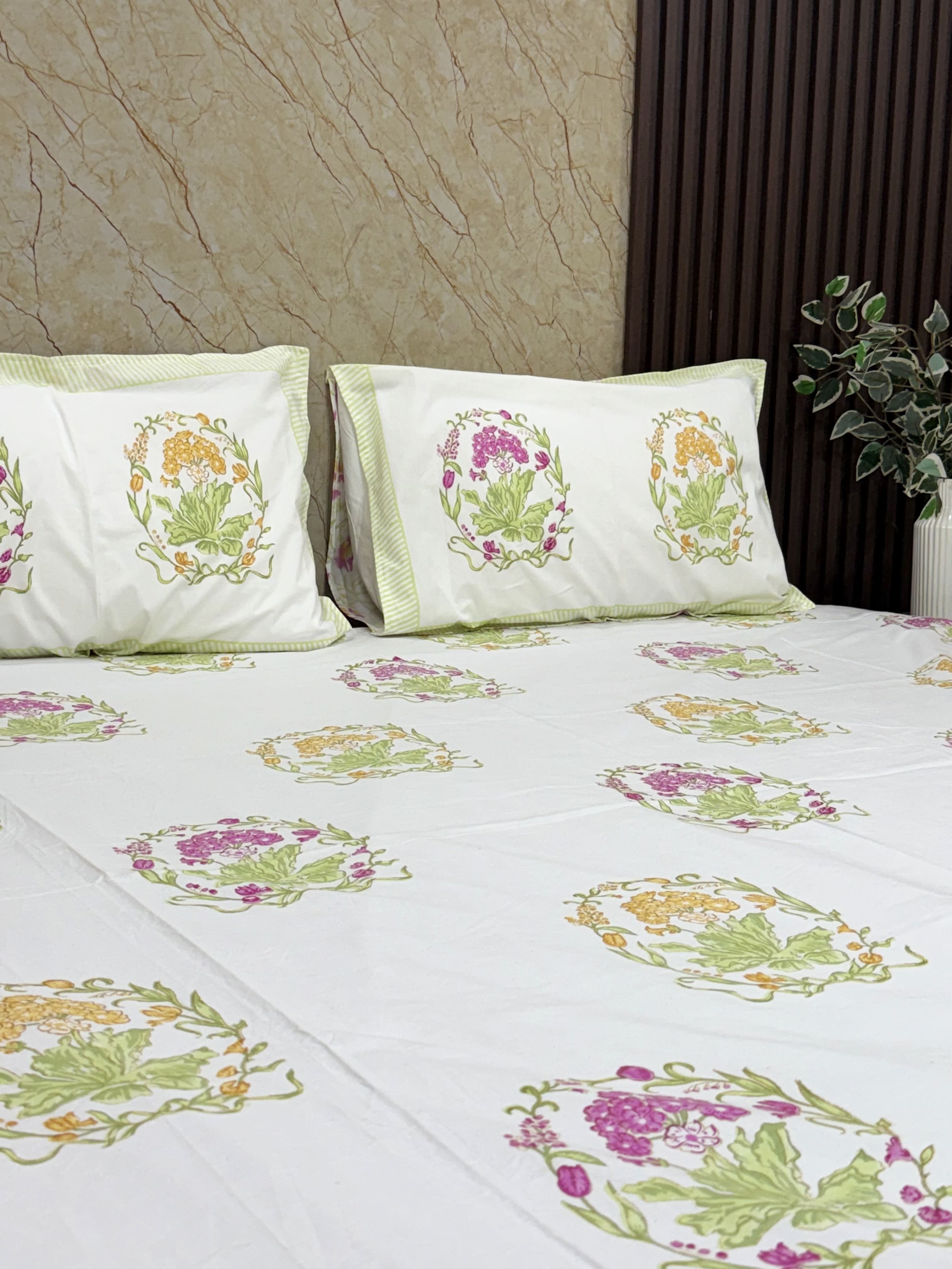 Blossom Harmony Premium Hand Block Bedsheet - The Comfy Dreams