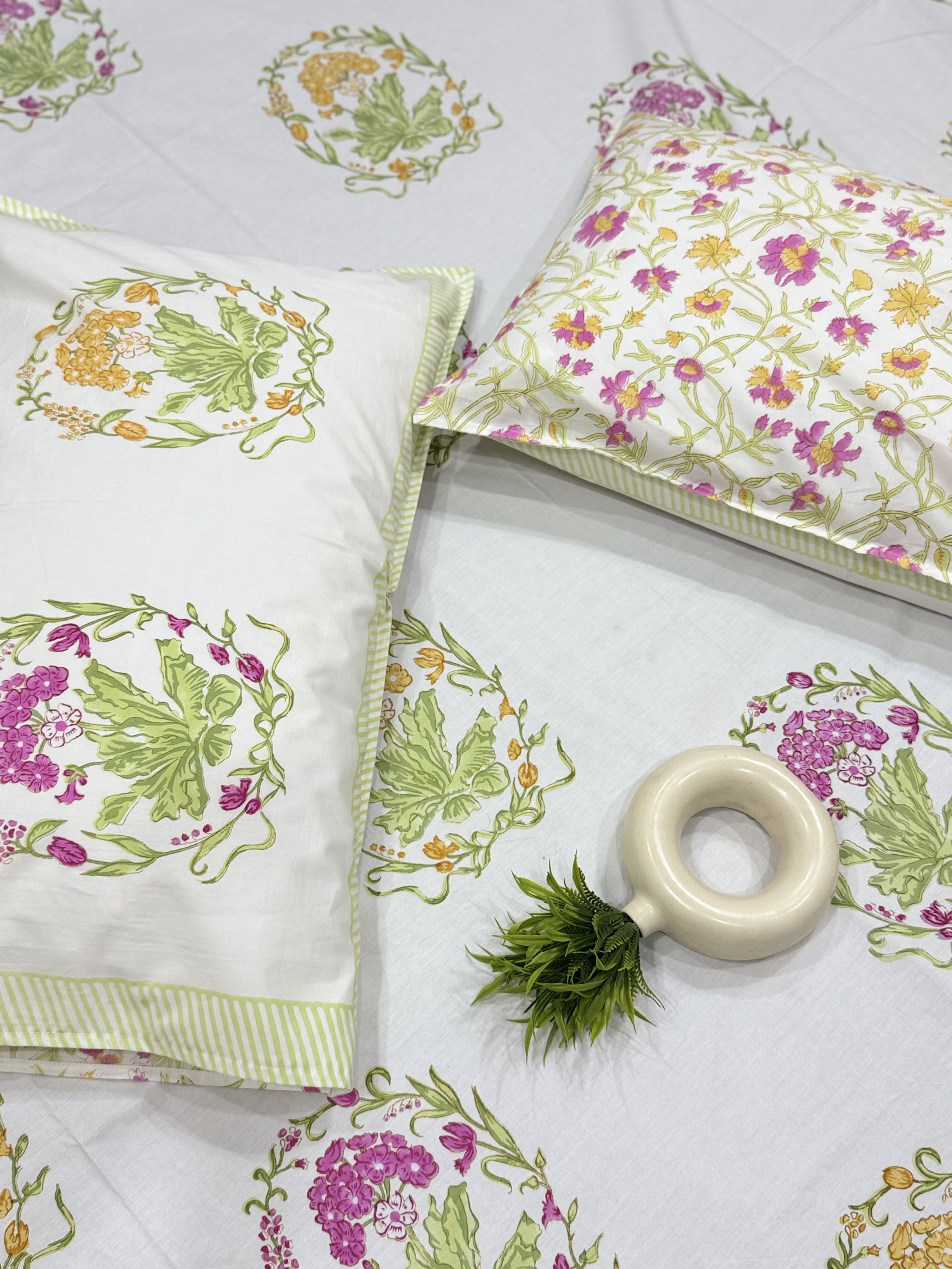Blossom Harmony Premium Hand Block Bedsheet - The Comfy Dreams