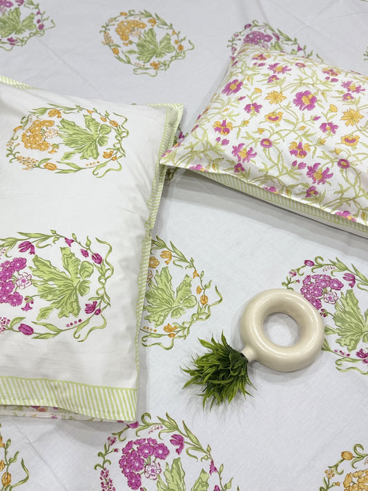 Blossom Harmony Premium Hand Block Bedsheet - The Comfy Dreams