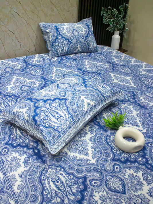 Pine Blue Handblock Printed Bedsheet